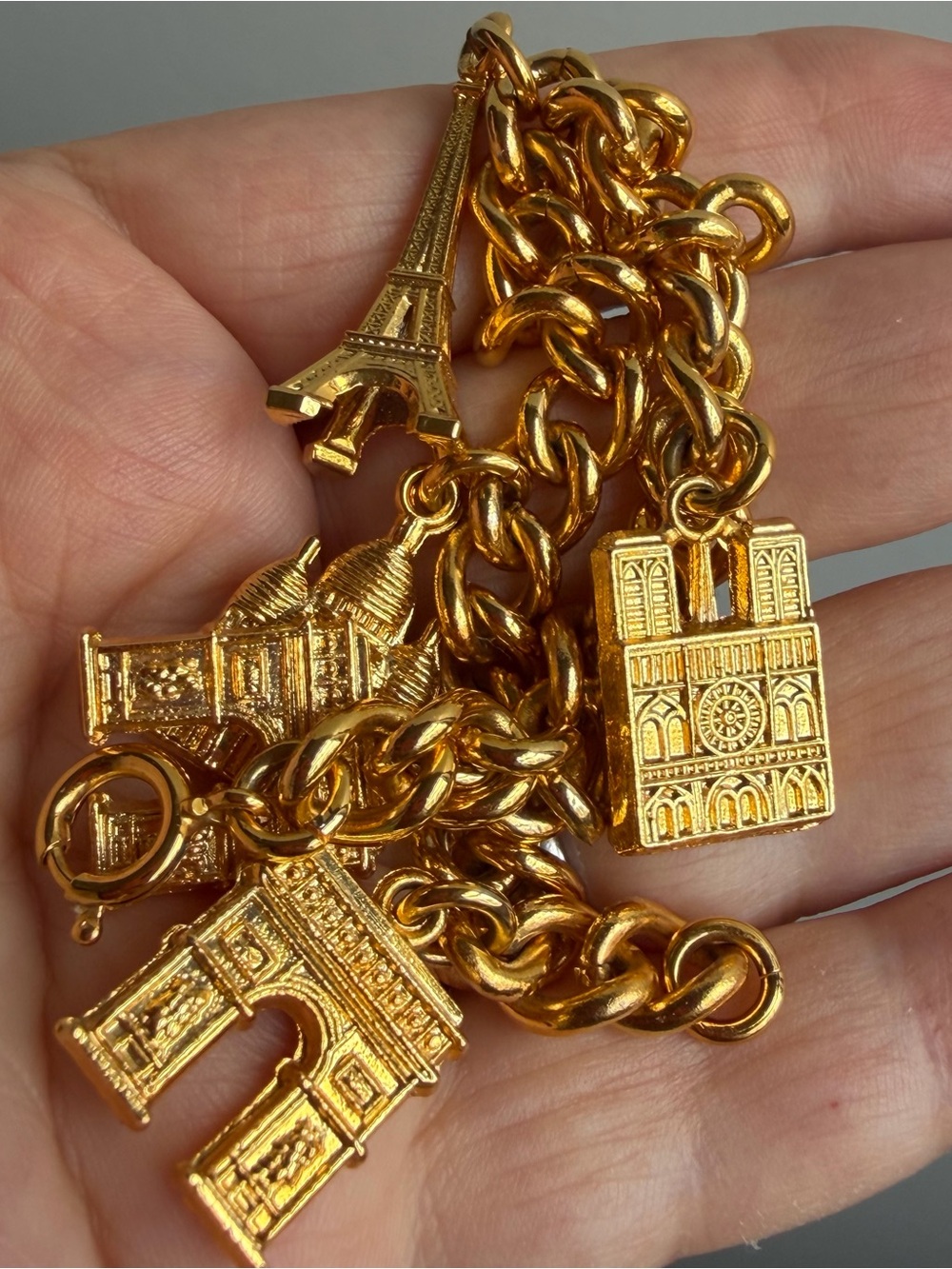 Vintage Paris Theme Charm Bracelet Eiffel Tower Notre Dame Arc de Triumph